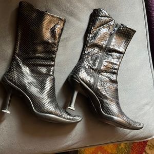 Black heeled snake skin mid calf boots-need some shoe cobbler care